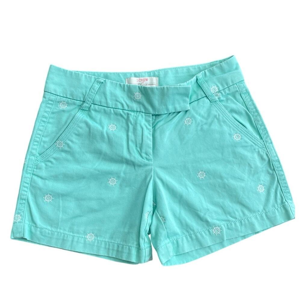 JCREW CHINO SHORTS BROKEN IN COTTON SZ 0 MINT GREEN HELM FLAT FRONT SAILOR CHIC - Picture 2 of 13